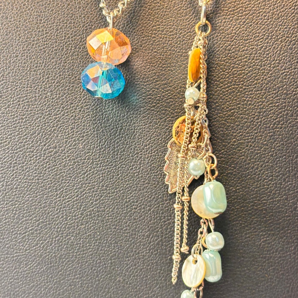 Necklace Set Silver Blue Orange Crystal Boho Whimsygoth Cottagecore Fairycore - Picture 5 of 9
